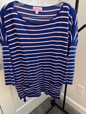 Lilly Pulitzer Navy and Light Pink Striped Boatneck Top